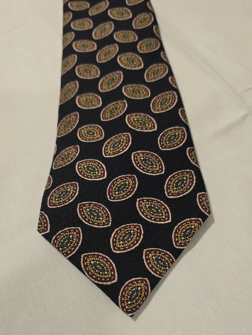 Ralph Lauren Vintage Silk‎ Navy Tie with Gold and Red Medallion Motif